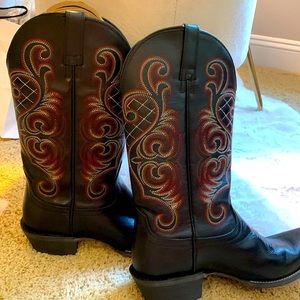 Ariat Black and red cowboy boots EUC